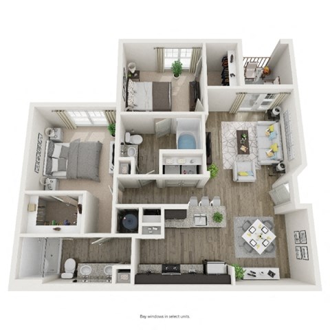 Floor plan for 2 beds, 2 baths, 1083 sqft